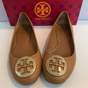 Tory Burch Minnie Travel Ballet Flats~Tan~Size 7